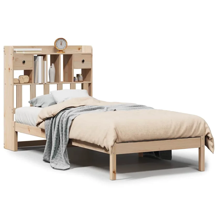 Lit bibliothèque sans matelas 90x190 cm bois de pin massif - 2
