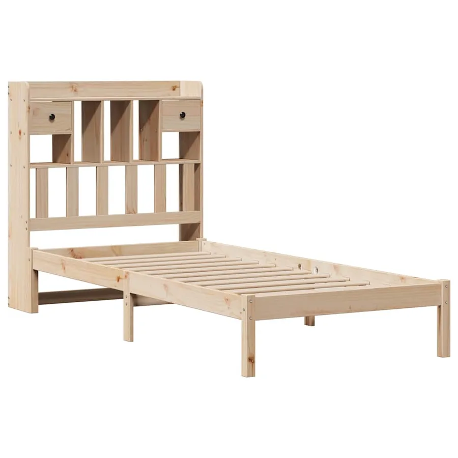 Lit bibliothèque sans matelas 90x190 cm bois de pin massif - 3
