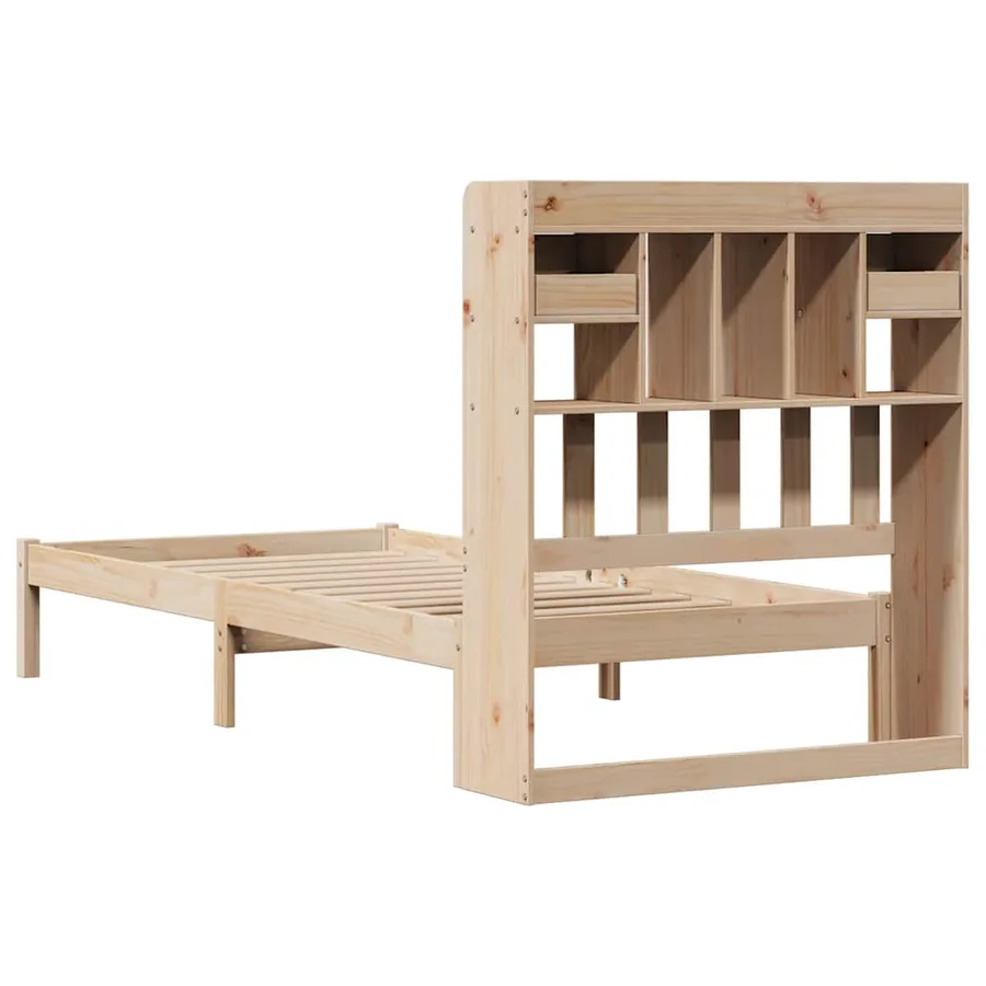 Lit bibliothèque sans matelas 90x190 cm bois de pin massif - 8