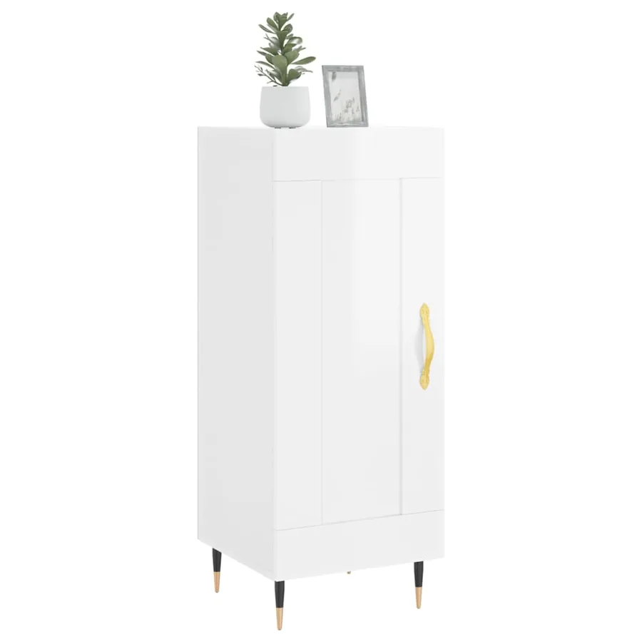Buffet Blanc brillant 34,5x34x90 cm Bois d'ingénierie - 3