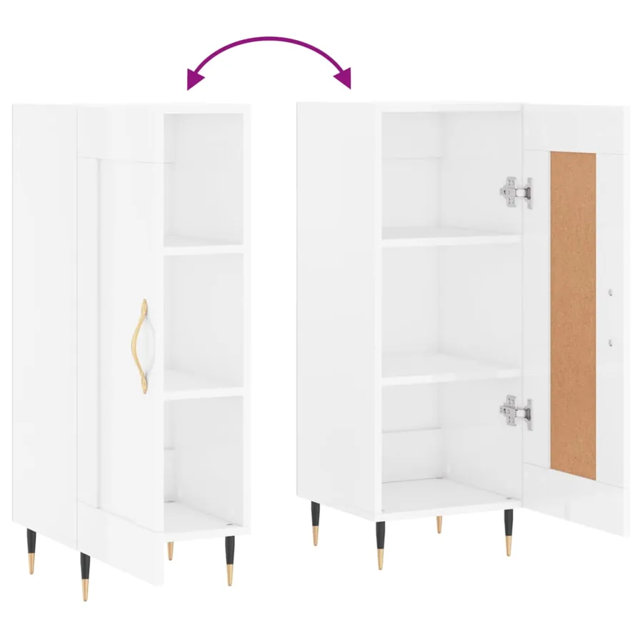 Buffet Blanc brillant 34,5x34x90 cm Bois d'ingénierie - 9
