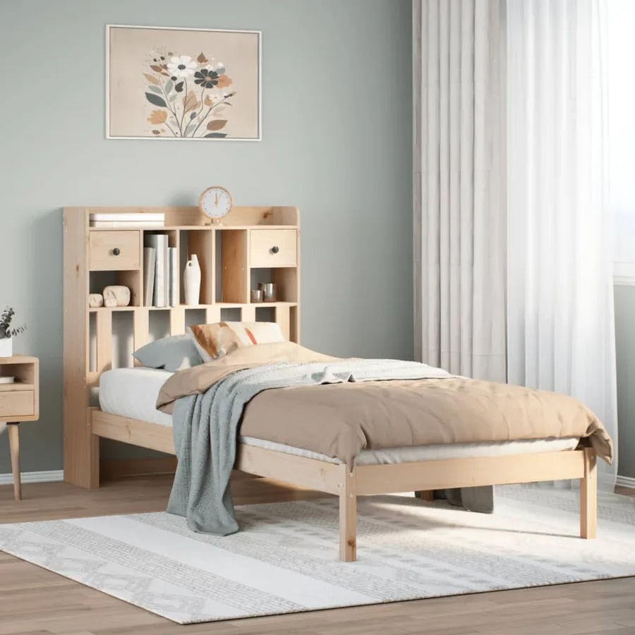 Lit bibliothèque sans matelas 75x190 cm bois de pin massif