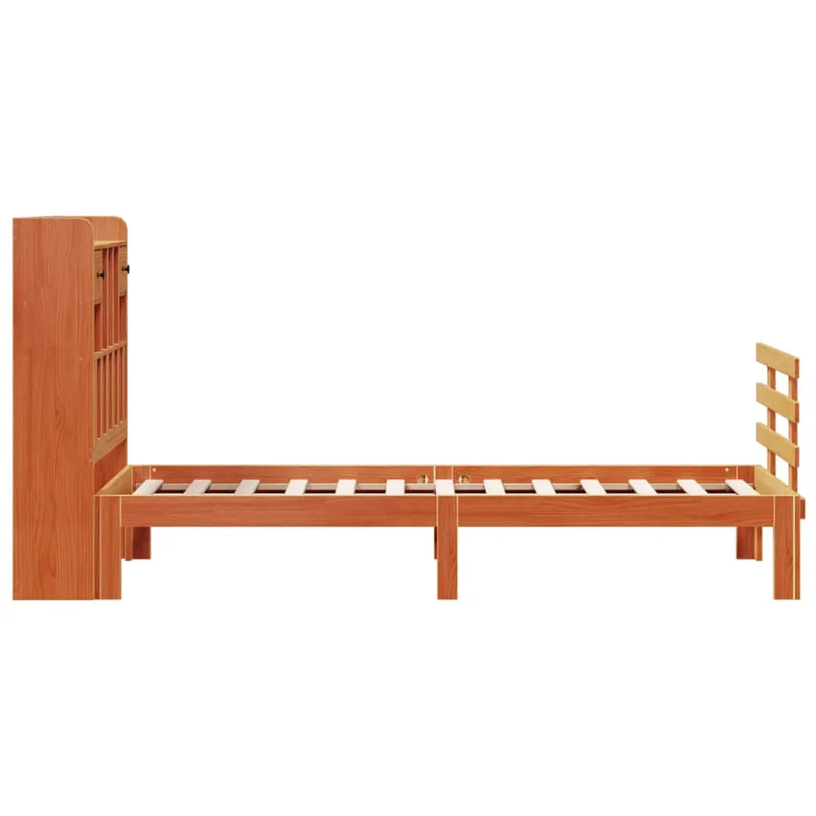 Lit bibliothèque sans matelas cire marron 100x200 cm pin massif - 5