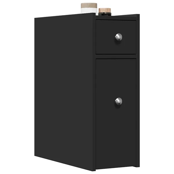 Armoire de salle de bain étroite avec roulettes noir