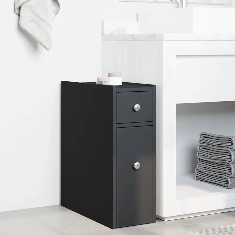 Armoire de salle de bain étroite avec roulettes noir - 3