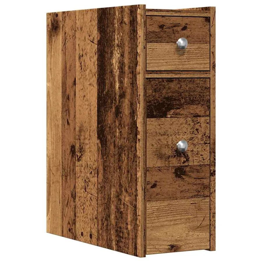 Armoire de salle de bain étroite avec roulettes vieux bois - 2