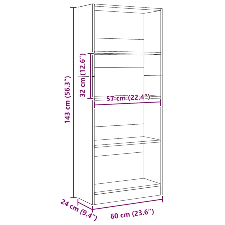 Bibliothèque chêne artisanal 60x24x143 cm bois d'ingénierie - 8