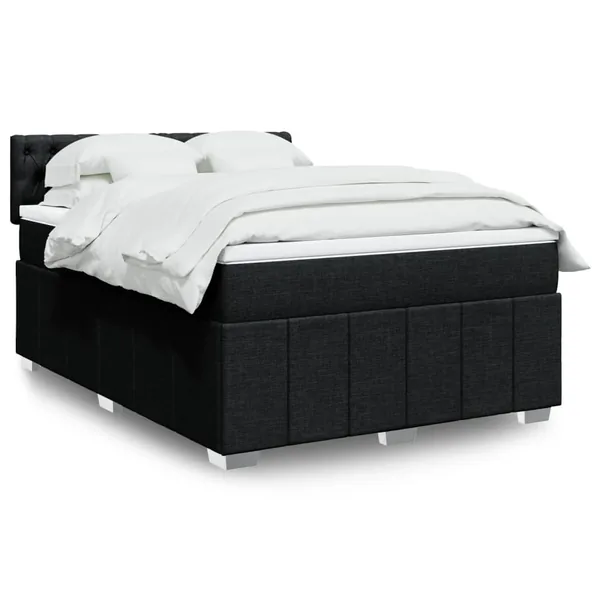 Sommier à lattes de lit avec matelas Noir 160x200 cm Tissu