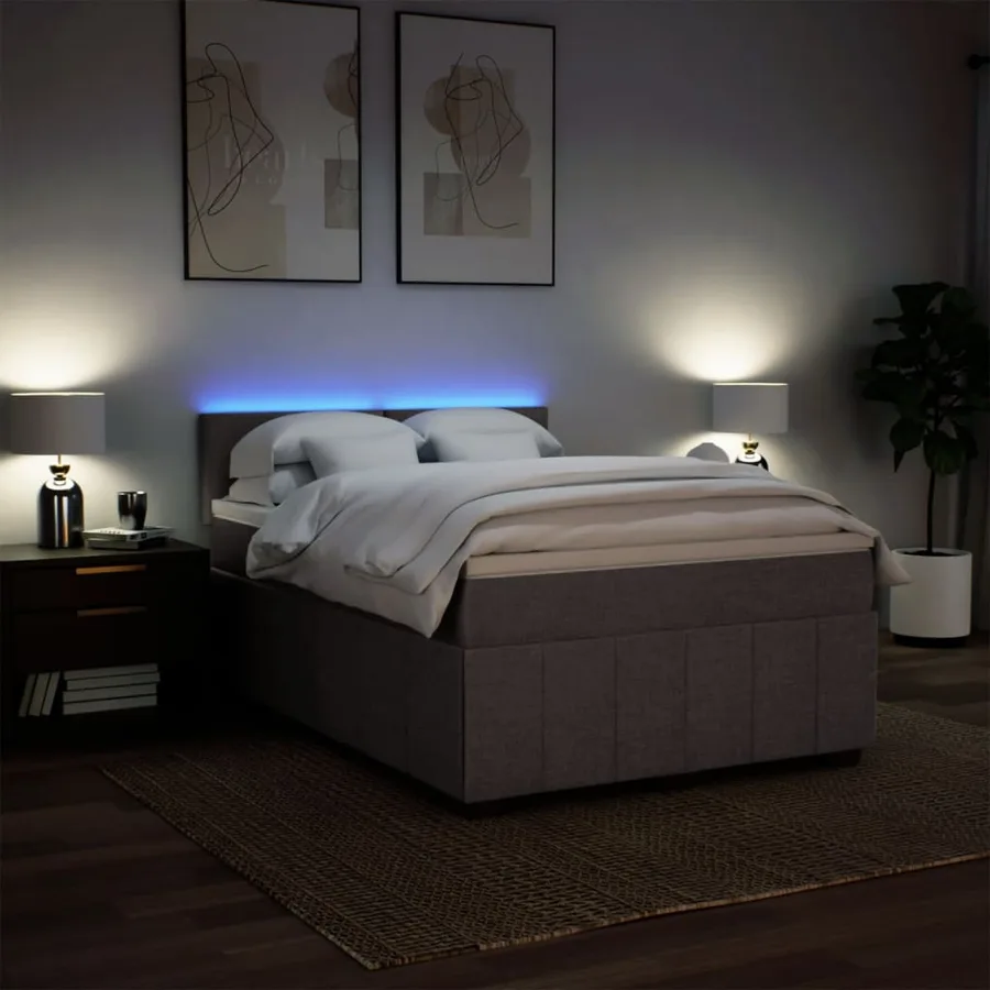 Sommier à lattes de lit avec matelas Taupe 160x200 cm Tissu - 5