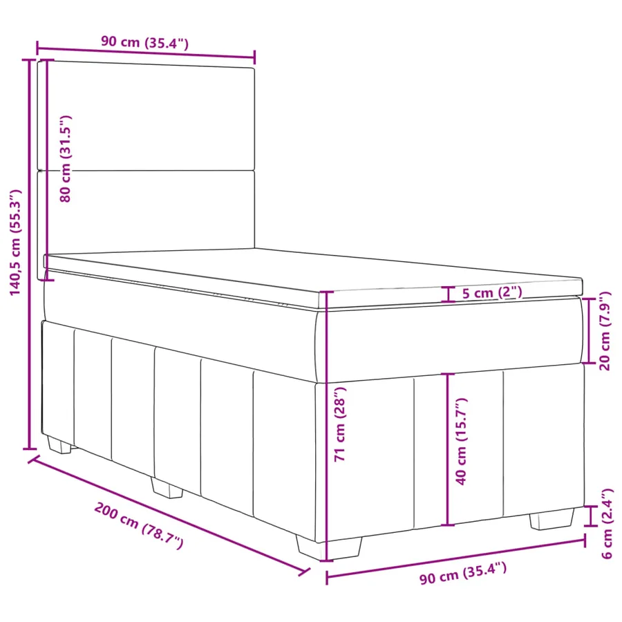 Sommier à lattes de lit avec matelas Crème 90x200 cm Tissu - 18