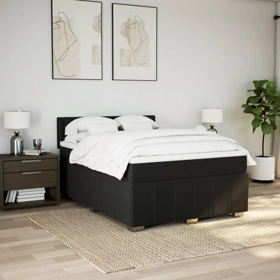 Sommier à lattes de lit avec matelas Noir 160x200 cm Tissu - 3