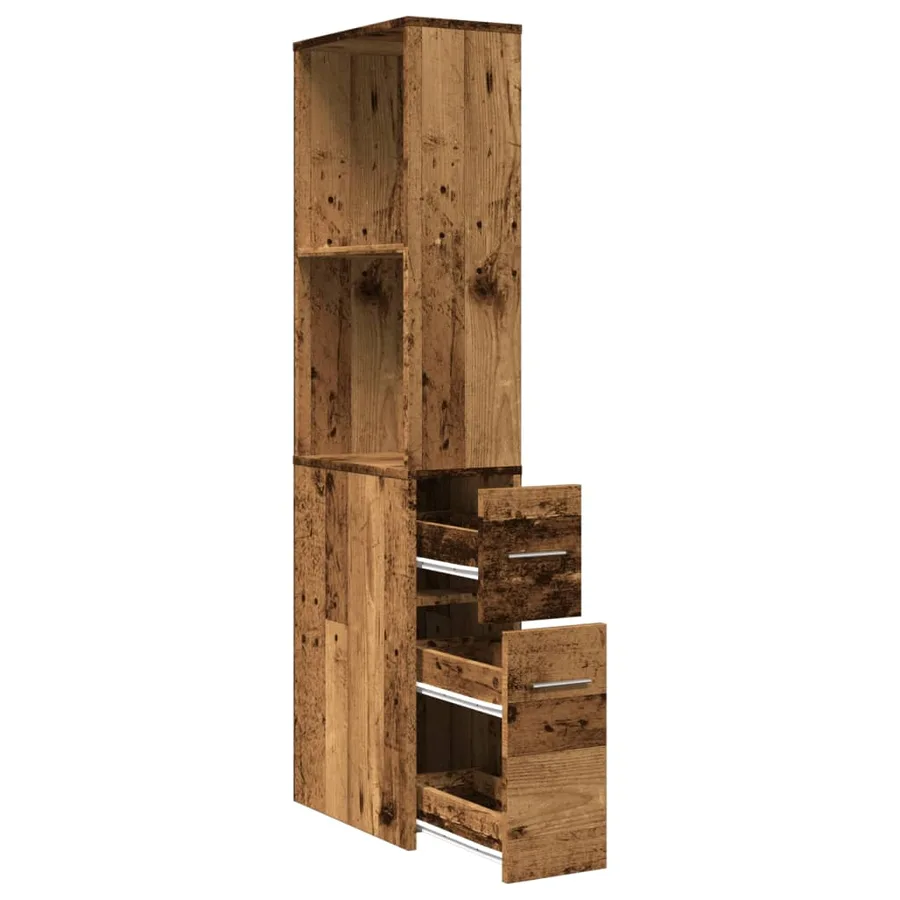 Armoire de salle de bain étroite avec roulettes vieux bois - 7