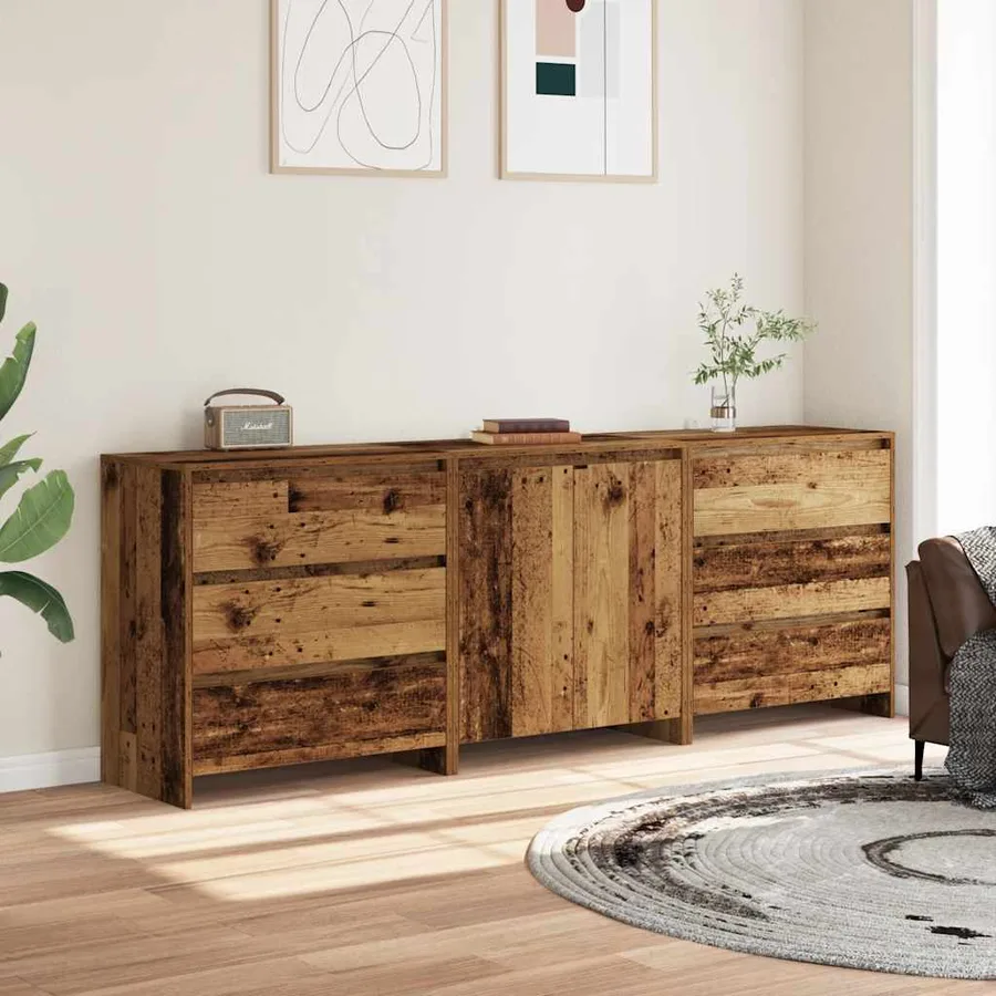 Buffet 3 pcs vieux bois bois d'ingénierie - 3