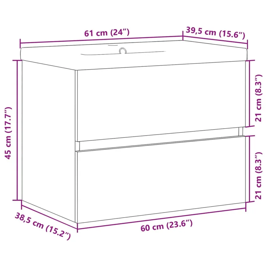 Armoire lavabo avec bassin intégré chêne artisanal - 11