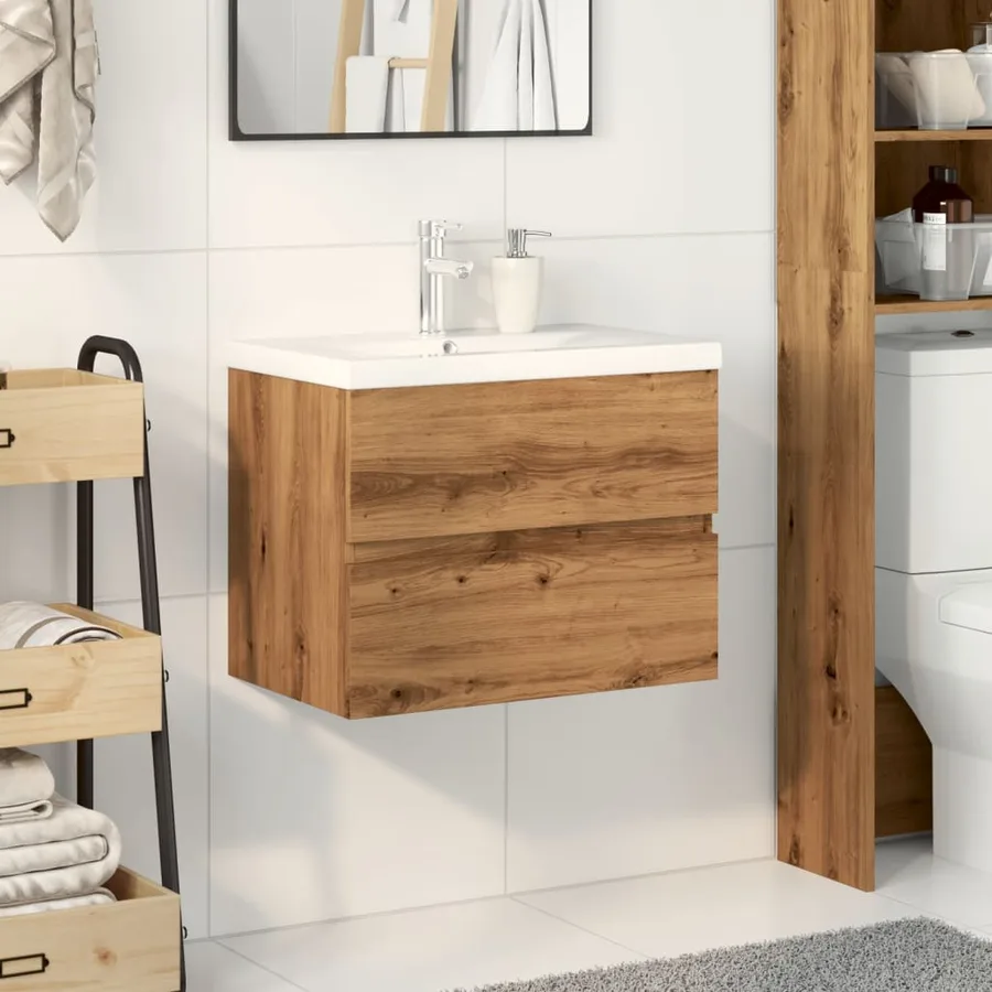 Armoire lavabo avec bassin intégré chêne artisanal - 3