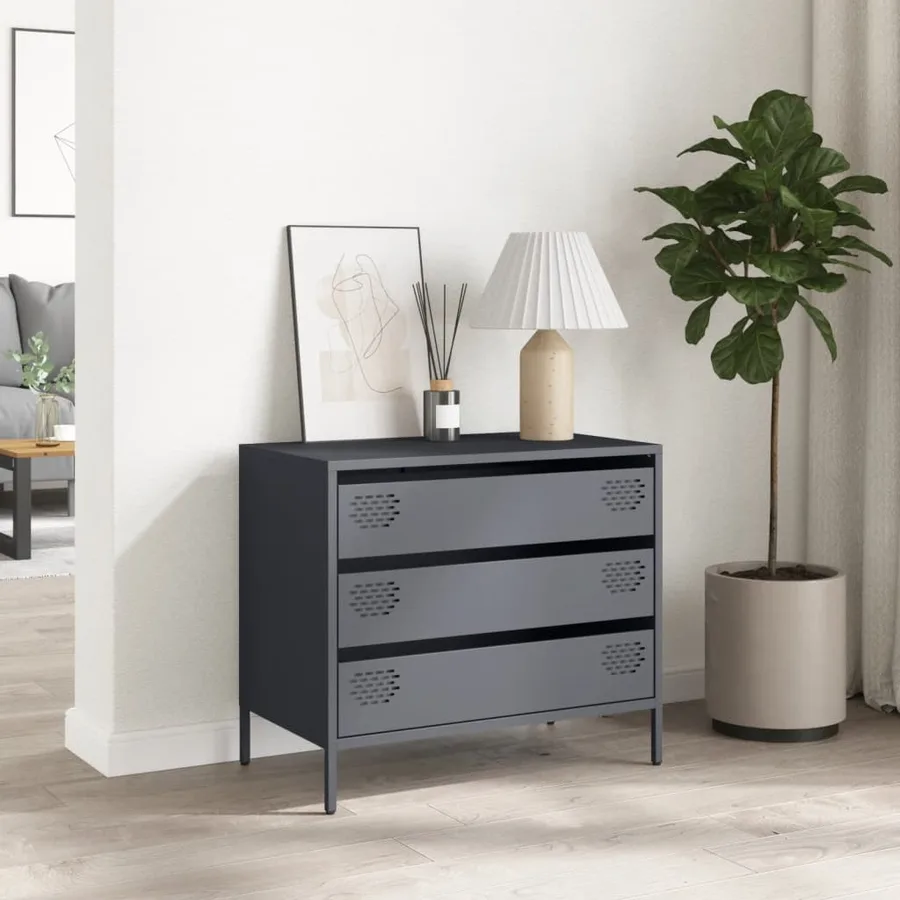 Buffet anthracite 68x39x58,5 cm acier laminé à froid - 3