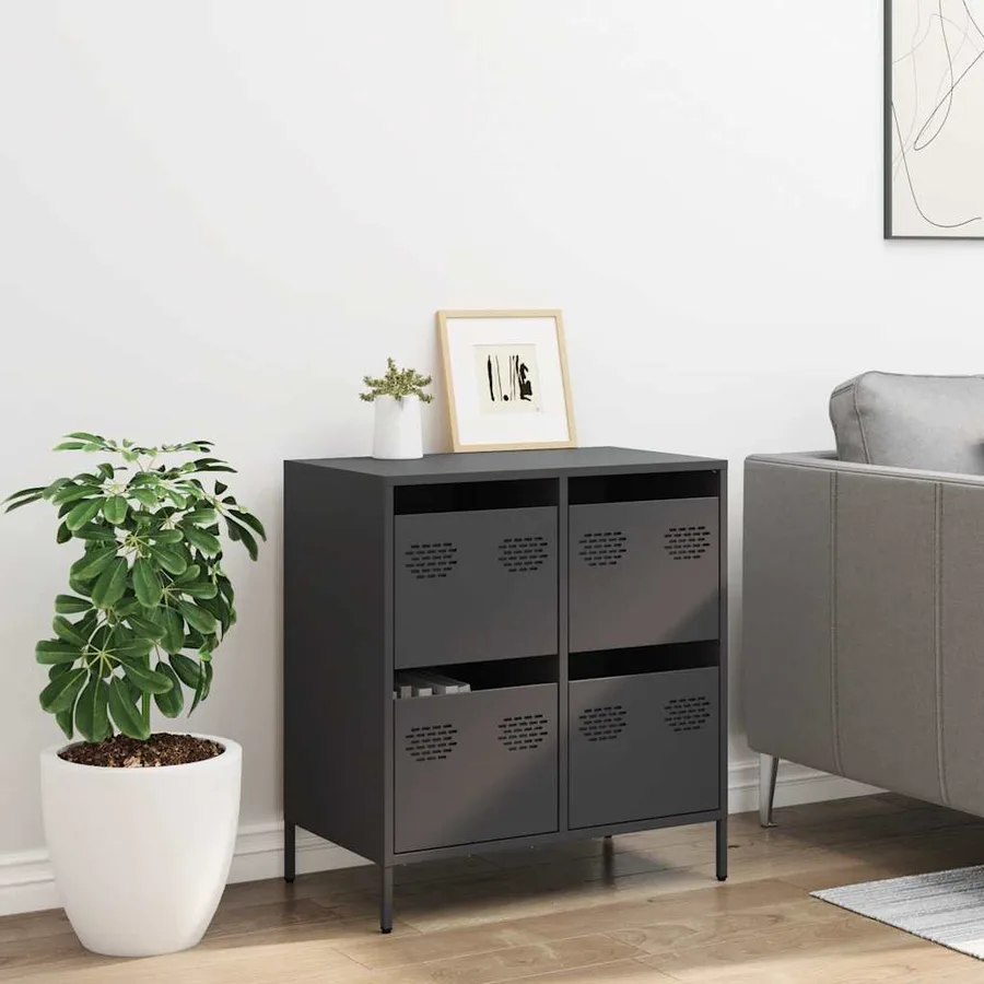 Buffet noir 68x39x73,5 cm acier laminé à froid - 3