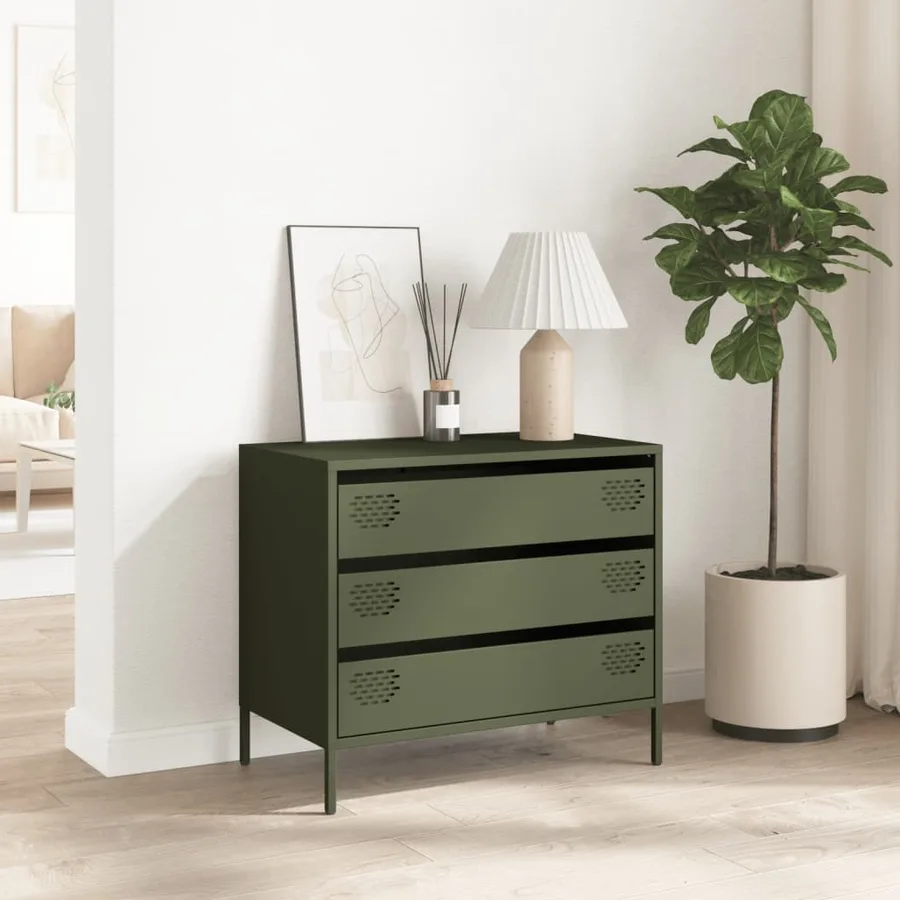 Buffet vert olive 68x39x58,5 cm acier laminé à froid - 3