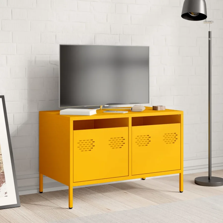 Meuble TV jaune moutarde 68x39x43,5 cm acier laminé à froid - 3