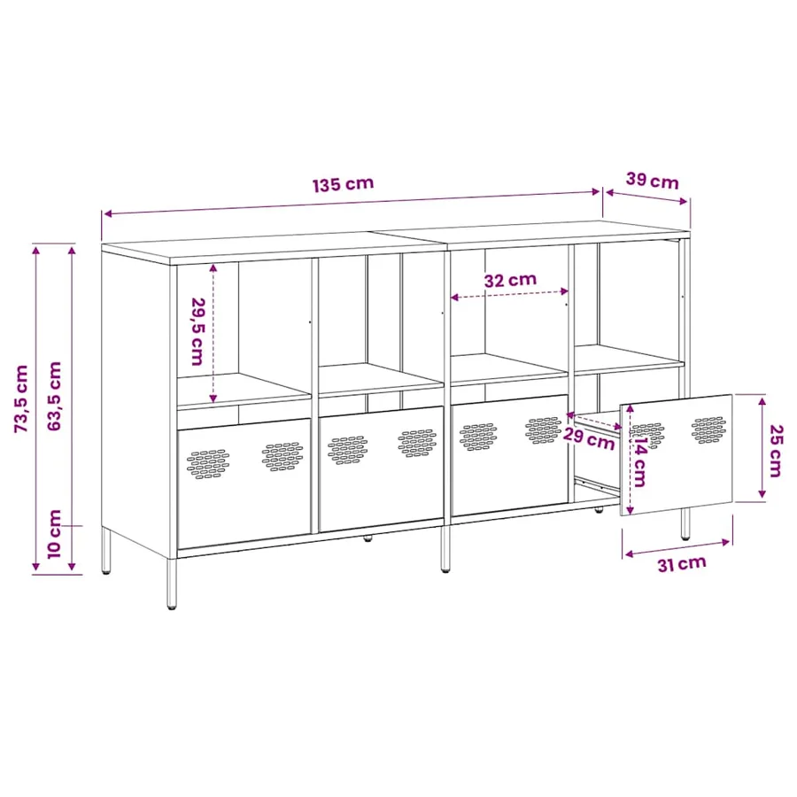 Buffet anthracite 135x39x73,5 cm acier laminé à froid - 13