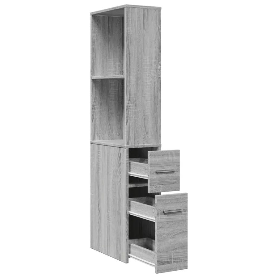 Armoire de salle de bain étroite avec roulettes sonoma gris - 7