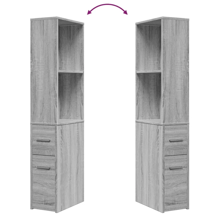Armoire de salle de bain étroite avec roulettes sonoma gris - 8