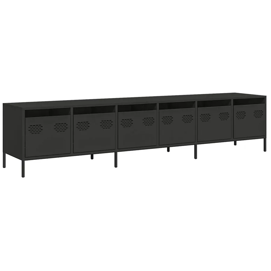 Meuble TV noir 202x39x43,5 cm acier laminé à froid - 2