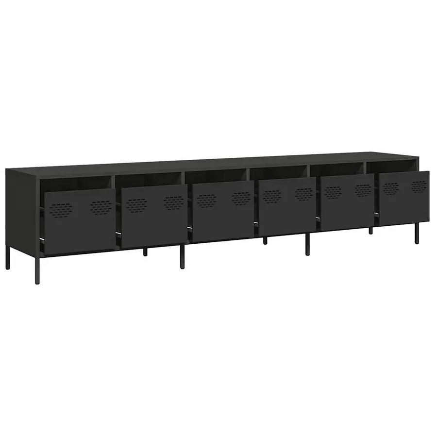 Meuble TV noir 202x39x43,5 cm acier laminé à froid - 4