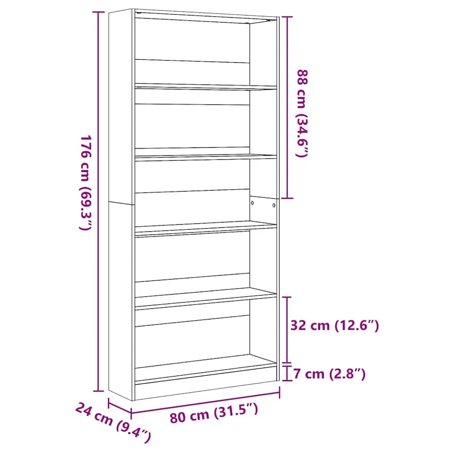 Bibliothèque vieux bois 80x24x176 cm bois d'ingénierie - 9