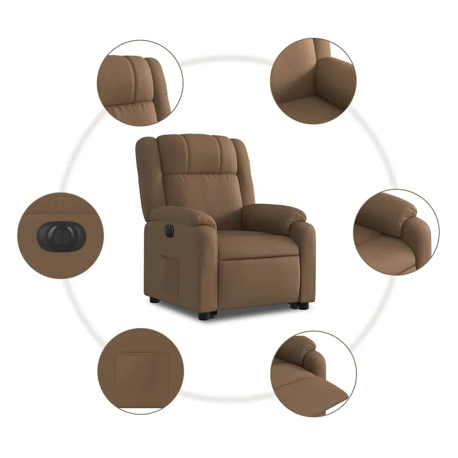 Fauteuil inclinable électrique marron tissu - 7