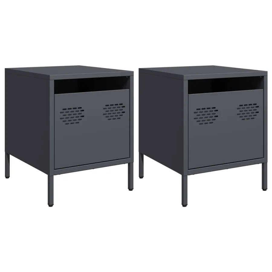 Tables de chevet 2 pcs anthracite 35x39x43,5 cm acier - 2