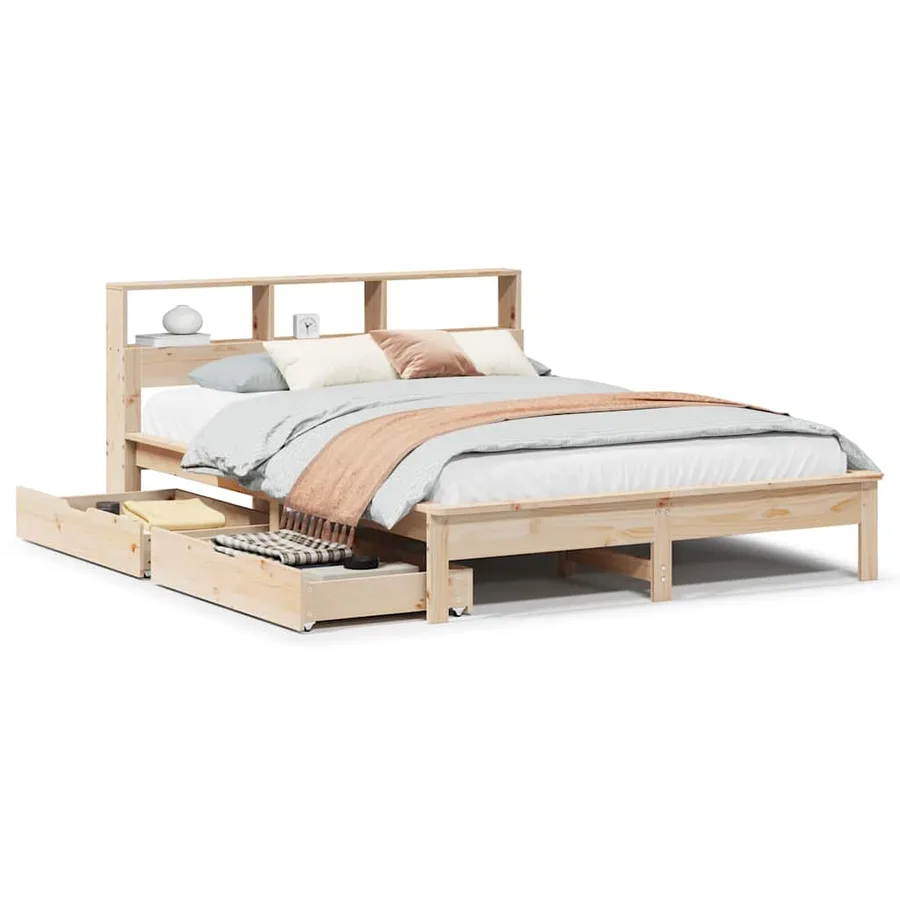 Lit bibliothèque sans matelas 140x200 cm bois massif de pin - 2