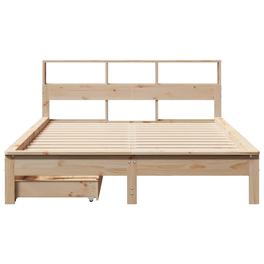Lit bibliothèque sans matelas 140x190 cm bois de pin massif - 4