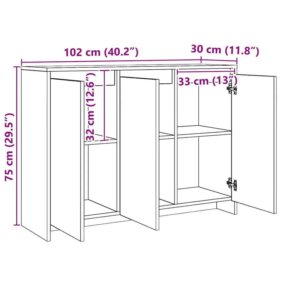Buffet chêne artisanal 102x33x75 cm bois d'ingénierie - 10