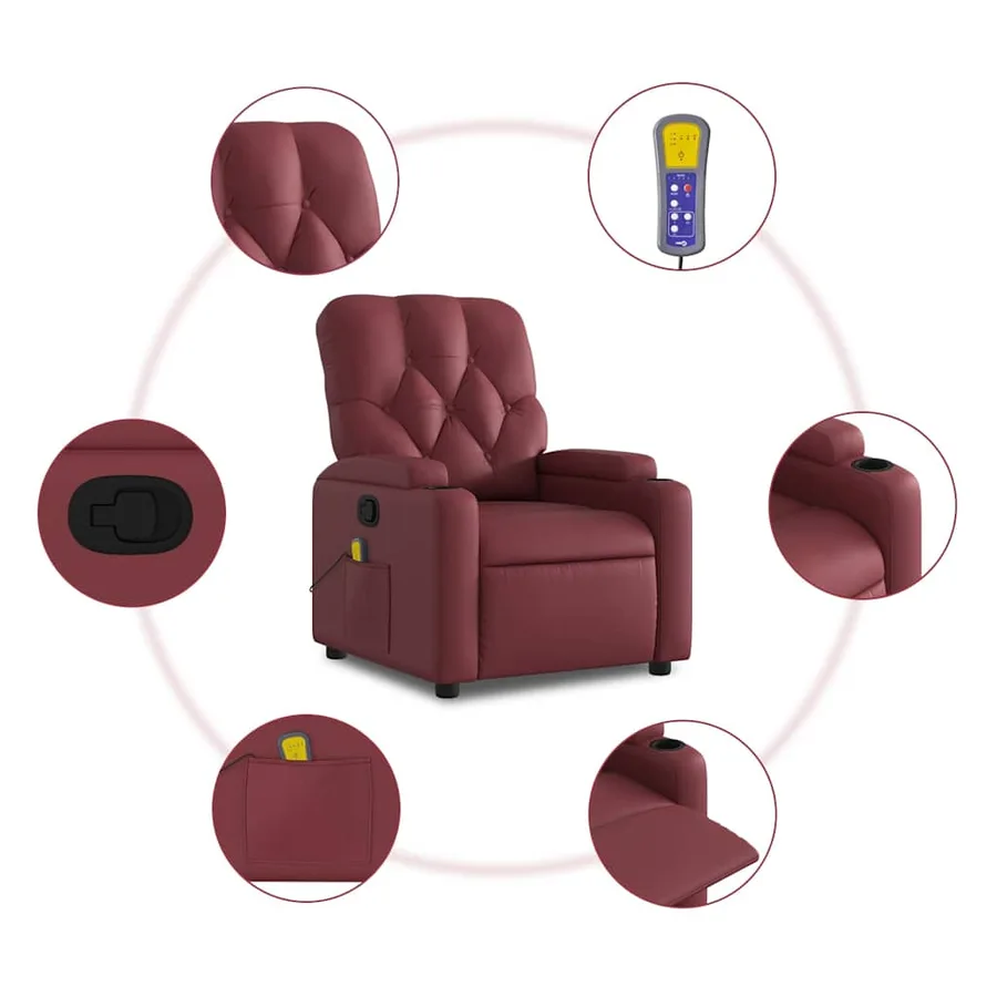 Fauteuil de massage inclinable Rouge bordeaux Similicuir - 6