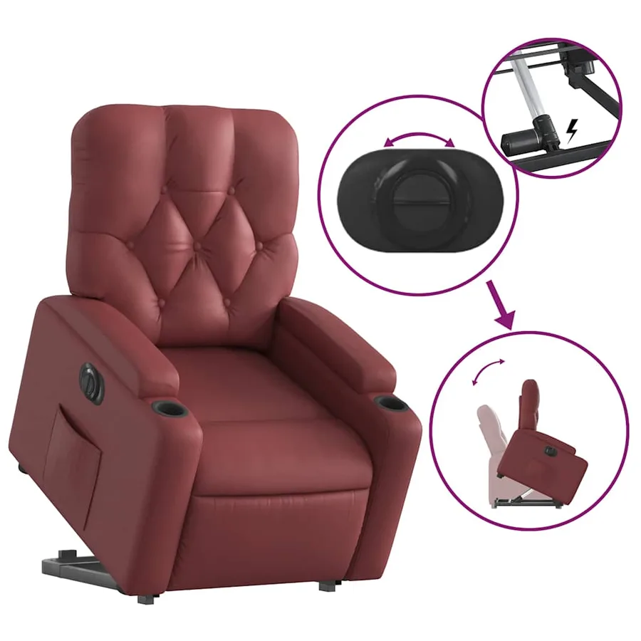 Fauteuil inclinable électrique rouge bordeaux similicuir - 11