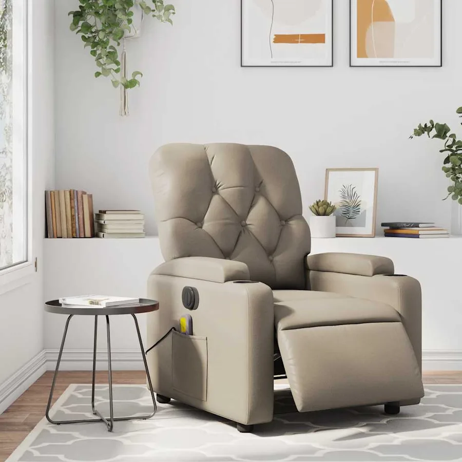 Fauteuil de massage inclinable électrique cappuccino similicuir - 15
