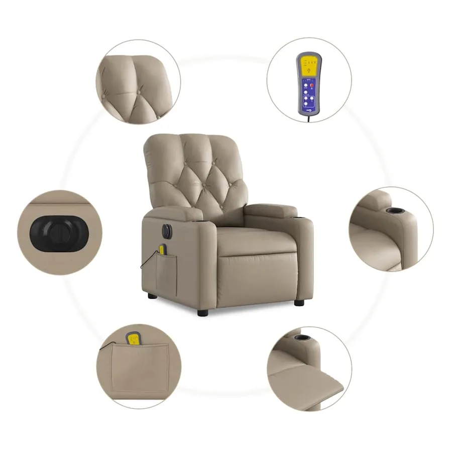 Fauteuil de massage inclinable électrique cappuccino similicuir - 8