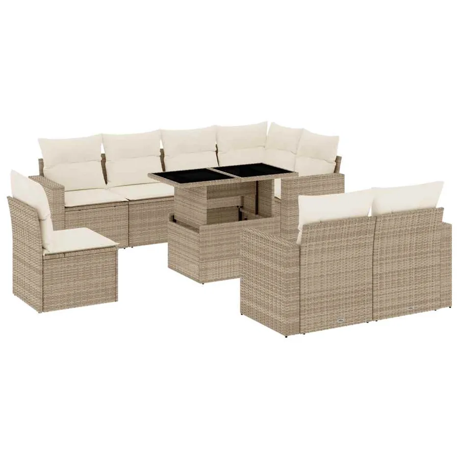 Salon de jardin avec coussins 9 pcs beige résine tressée - 2