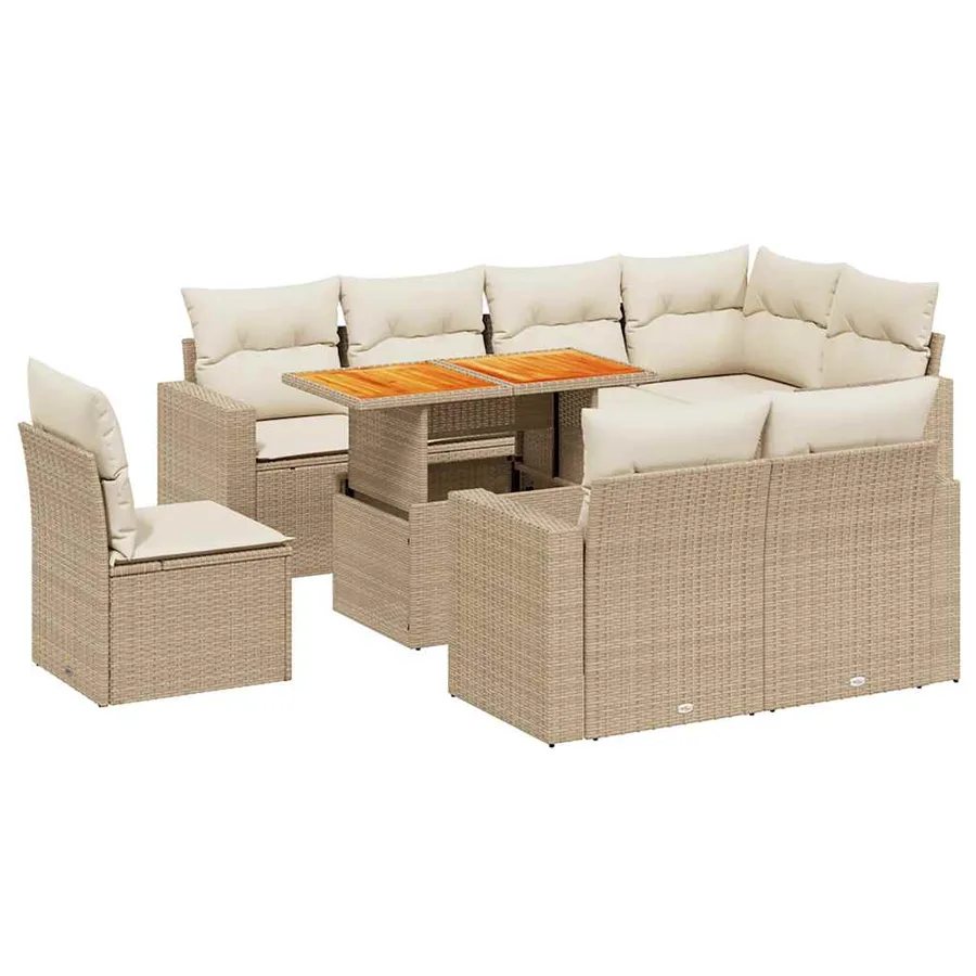 Salon de jardin avec coussins 9 pcs beige résine tressée - 2