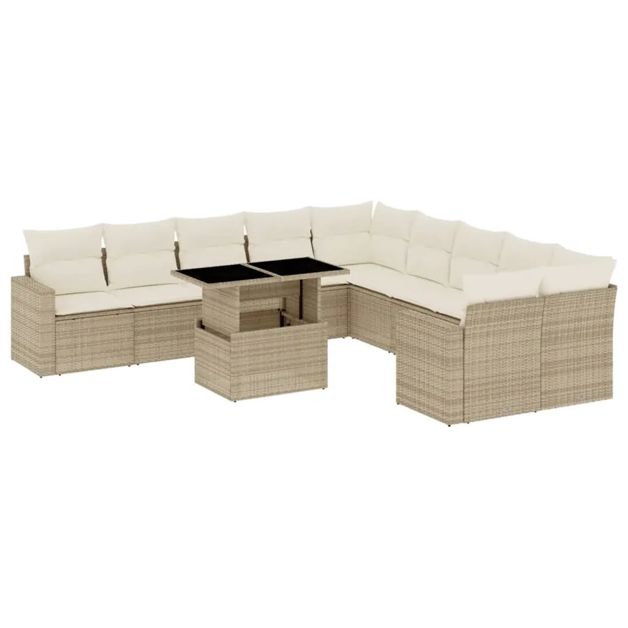 Salon de jardin 11 pcs avec coussins beige résine tressée - 2