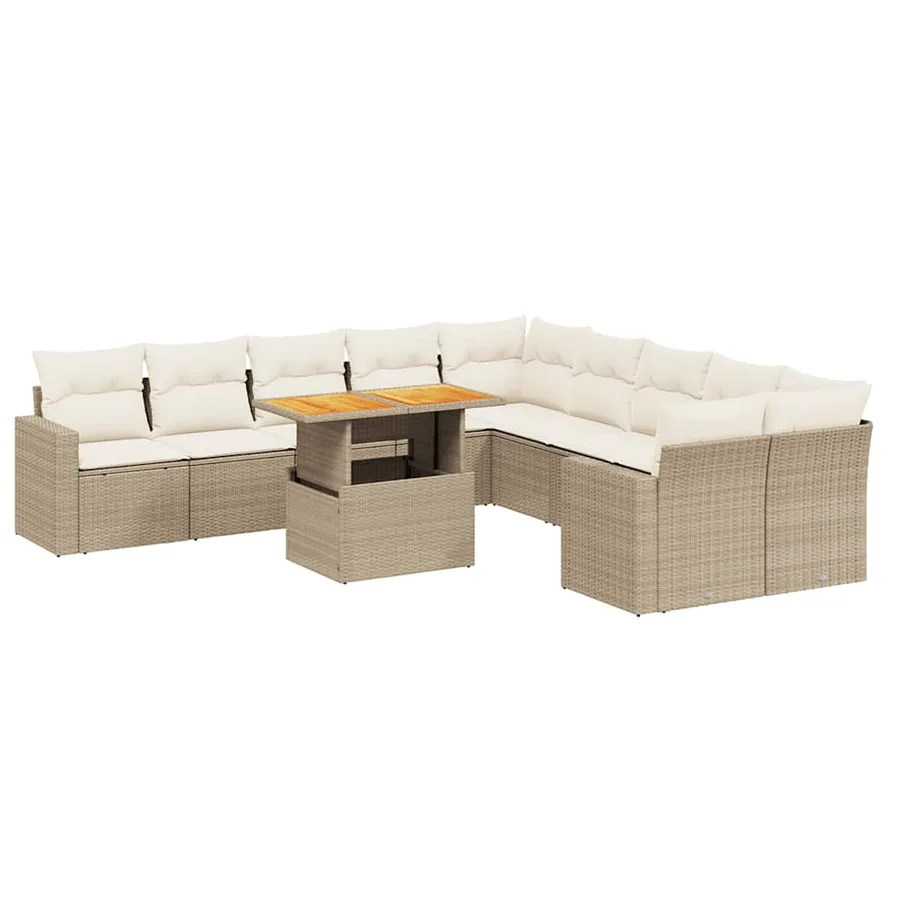 Salon de jardin 11 pcs avec coussins beige résine tressée - 2