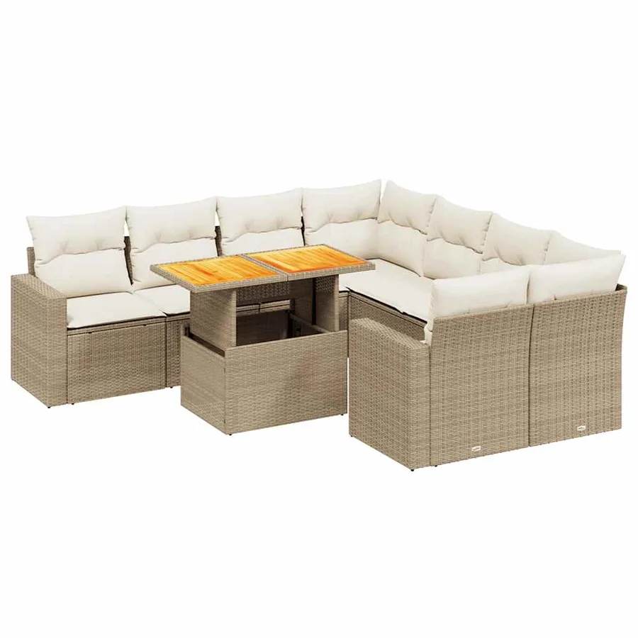 Salon de jardin avec coussins 9 pcs beige résine tressée - 2