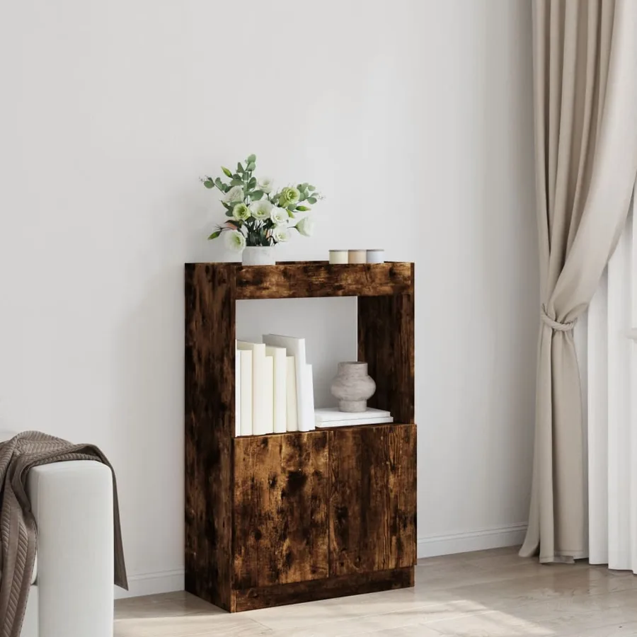 Buffet haut chêne fumé 63x33x100 cm bois d'ingénierie - 3