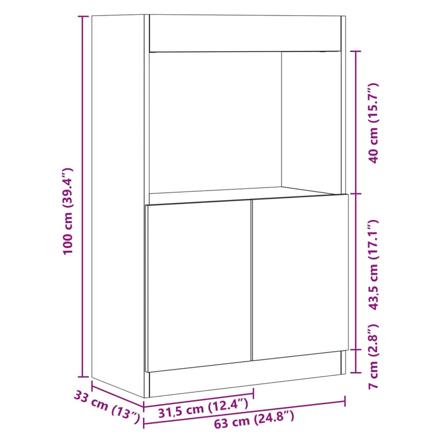 Buffet haut chêne sonoma 63x33x100 cm bois d'ingénierie - 12