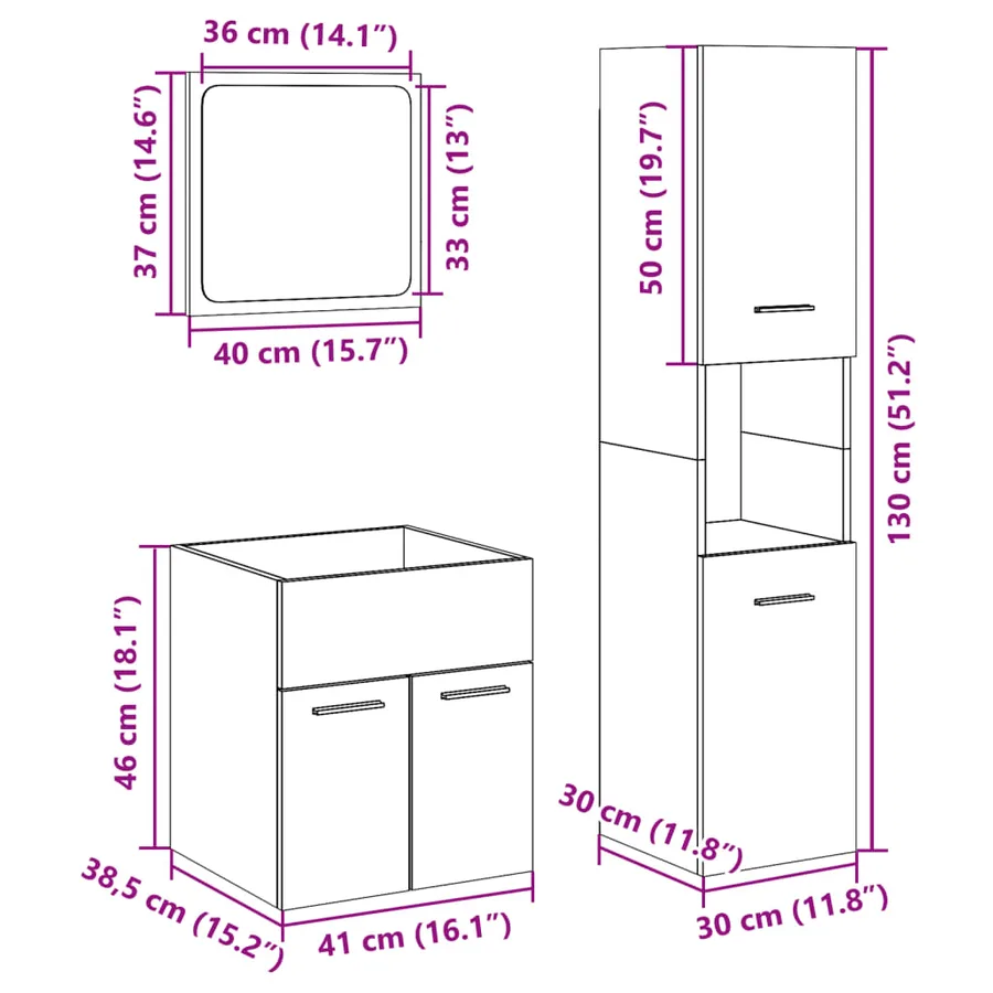 Ensemble de meubles de salle de bain 3 pcs gris béton - 12