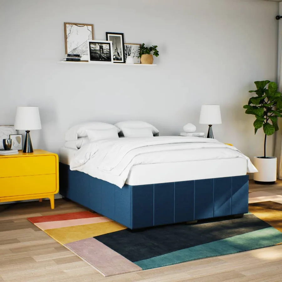 Cadre de lit sans matelas bleu 160x200 cm tissu