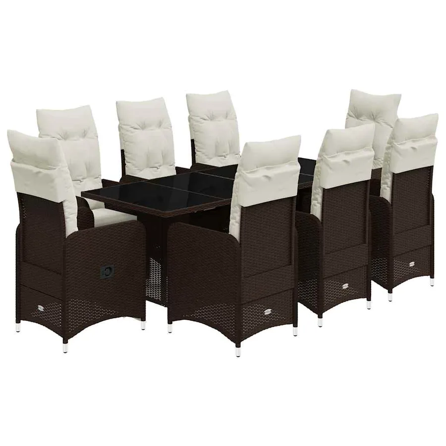 Ensemble de bistro de jardin 9 pcs coussins marron poly rotin - 2