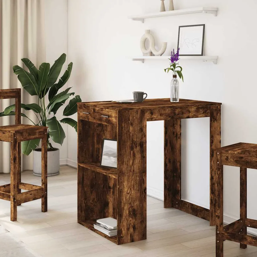 Table de bar chêne fumé 102x70x103,5 cm bois d'ingénierie - 3