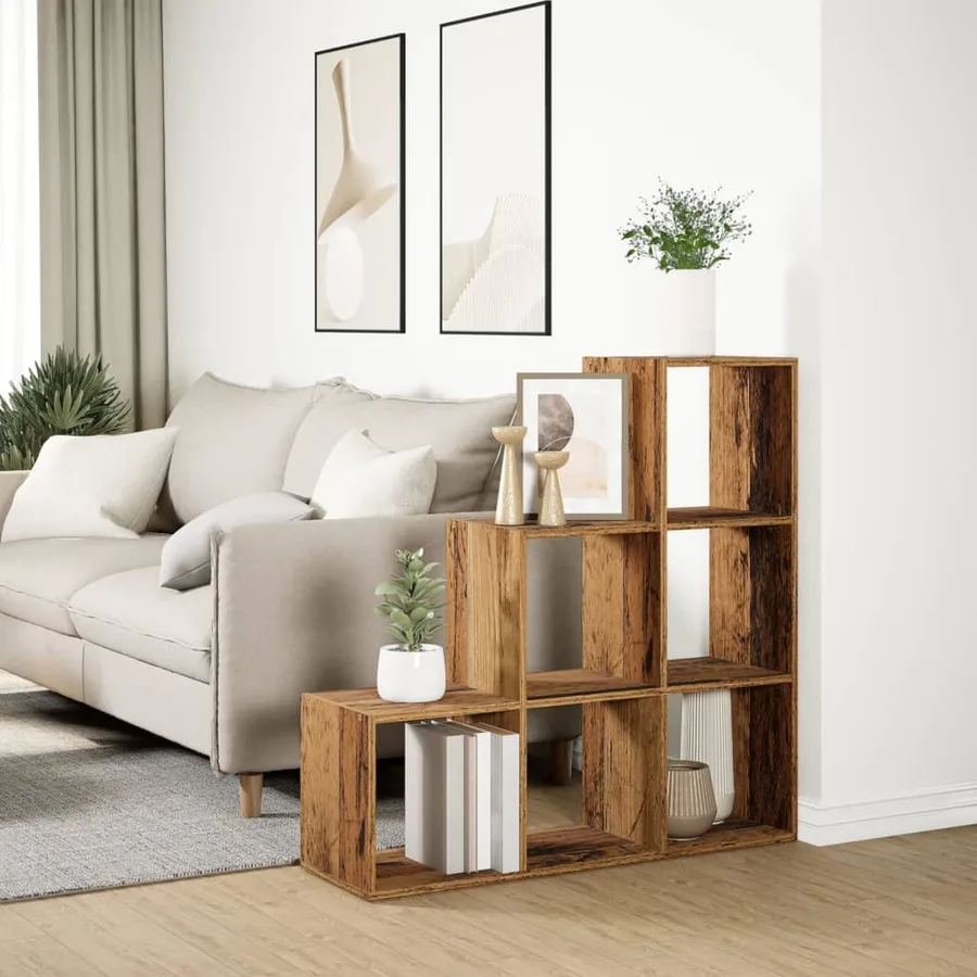 Étagère séparatrice de pièce à 3 niveaux vieux bois 99x29x99 cm - 4